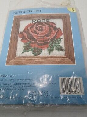 CANDAMAR DESIGNS Rose Needlepoint Kit 5"x 5" New Sealed Vtg
